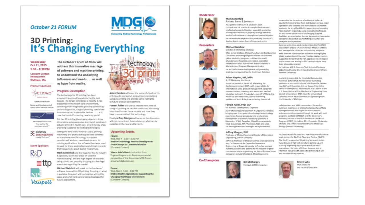 Medical Development Group forum on 3D Printing